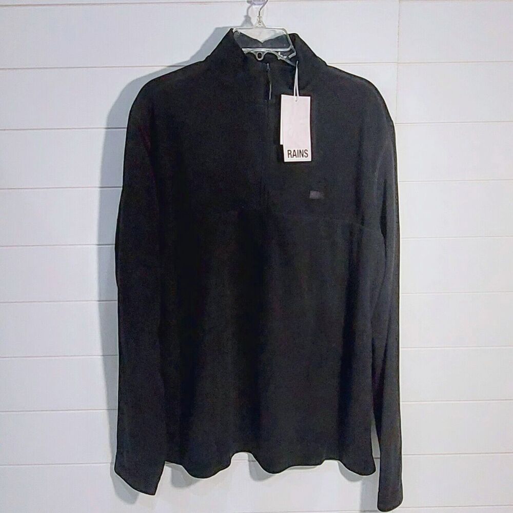 NEW Rains Men's XL Addis Fleece Half Zip x GQ Black Lightweight Pullover